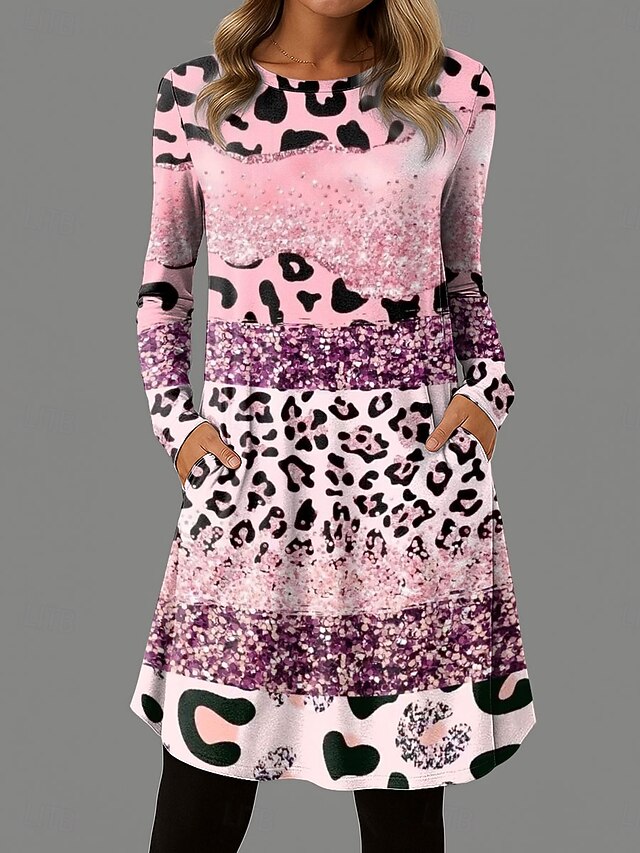 Women's Mini Dress T Shirt Dress Tee Dress A Line Dress Vacation Casual Daily Date Regular Fit Ombre Graphic Leopard Long Sleeve Crew Neck Pink Blue Green Summer Spring Fall Winter4