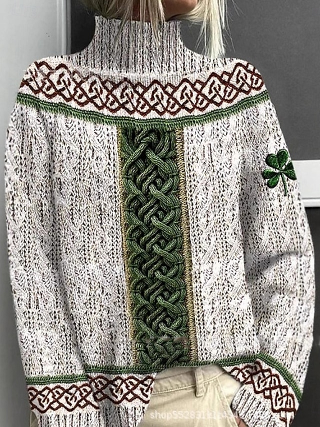  Femmes Pull Élégant Vacances ancien Fleuri Graphique Géométrique Col roulé Imprimé manche longue Hauts Réguliers Tricoter Quotidien Fête Sortir Noir Rose Claire Automne