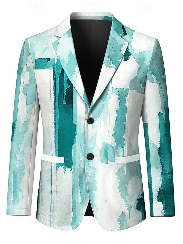  Herr Kavajjacka Formell Ledigt Stylish Ledigt vardag Alla årstider 100% Polyester Vävning Färgblock 3D-utskrift Knappar Bekväm Enkelknäppt Blazer Blå Grön Grå