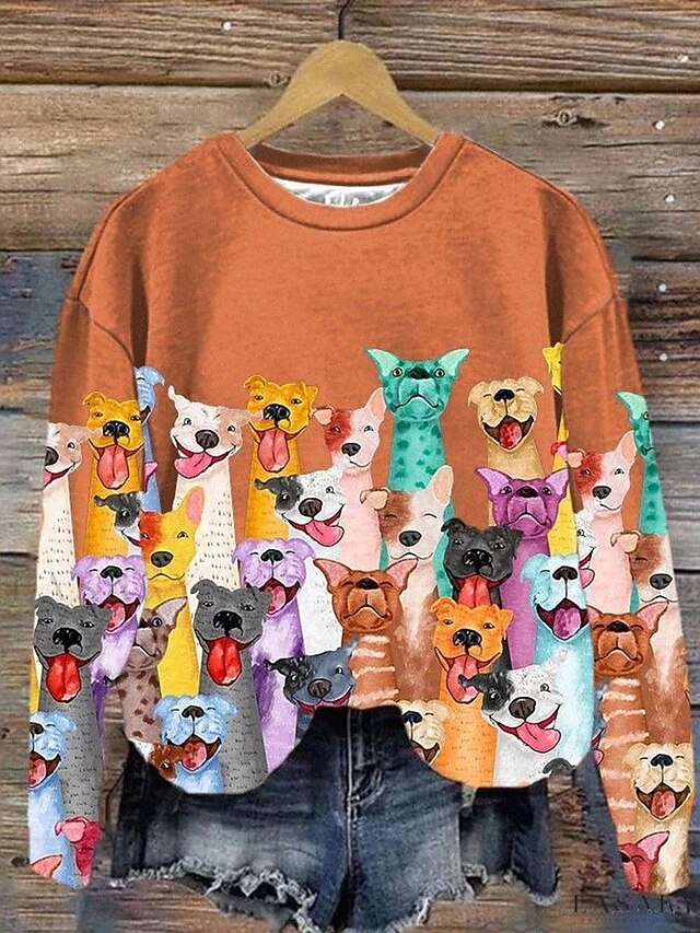 Women's Sweatshirts Graphic Animal Casual Long Sleeve Crew Neck Regular Tops Street Dailywear Print Pink Orange Fall Winter3