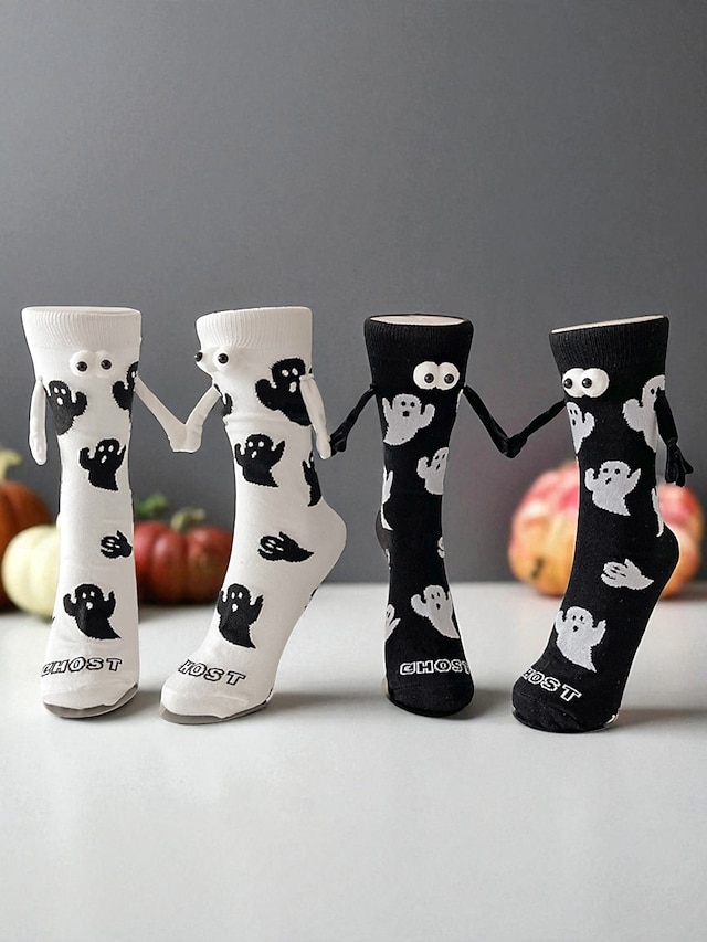  Calcetines de fantasma de Halloween para mujer con ojos 3D y estilo de dibujos animados, divertidos y cómodos calcetines deportivos para fiestas y ropa informal 3D