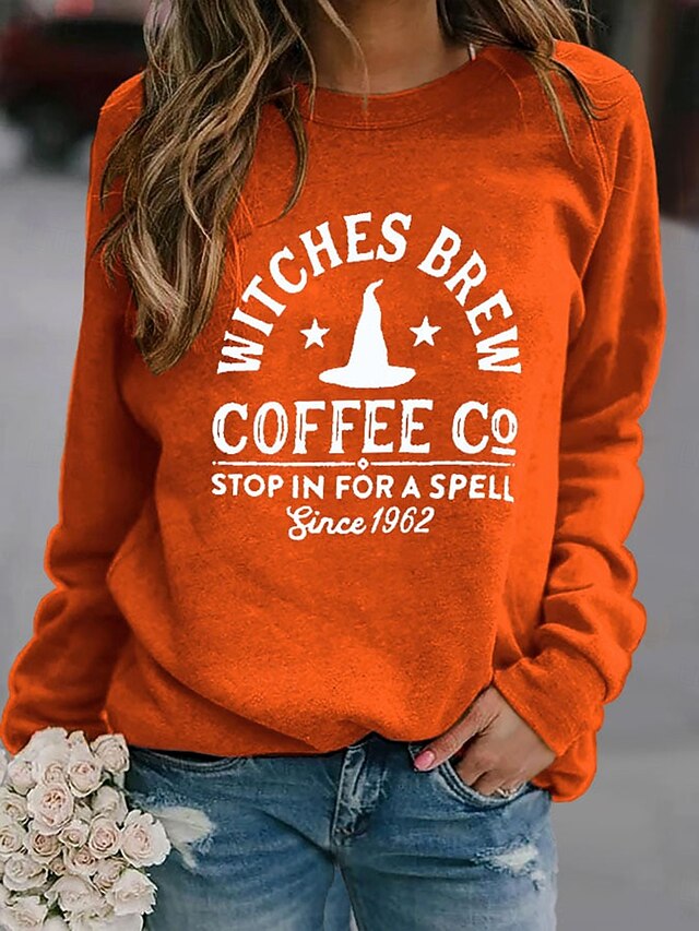 Halloween Women's Sweatshirts Witch Graphic Letter Fashion Casual Long Sleeve Crew Neck Round Neck Regular Tops Street Dailywear Casual Print Blue Orange Green Fall Winter4