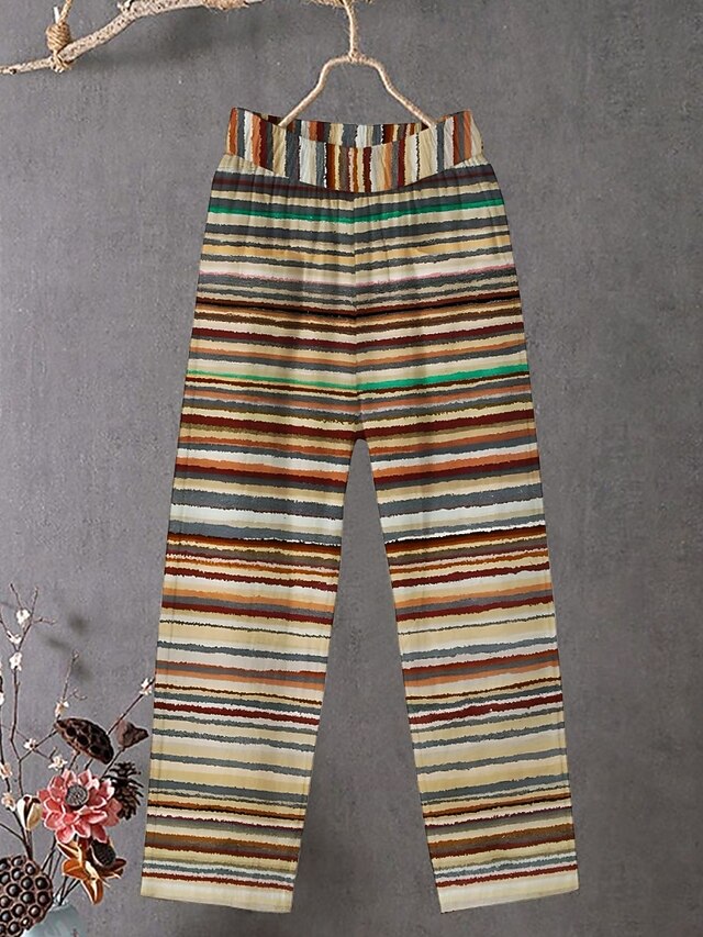 Women's Chinos Pants Trousers Streetwear Casual Full Length High Waist Striped Elastic Waist Print Breathability Comfortable Stretchy Vacation Street Daily Wear Rainbow Summer Spring Fall Regular Fit4