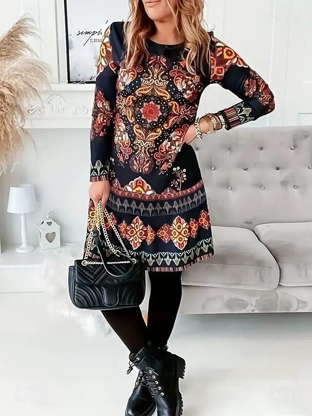 Women's Mini Dress Corset Dress Vacation Birthday Casual Daily Holiday Regular Fit Graphic Geometric Long Sleeve Crew Neck Black Spring Fall Winter4