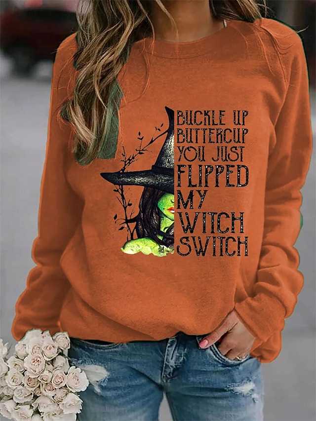  Per donna Felpe Grafico Lettera Halloween Moda Casual Manica Lunga Girocollo Top Regolari Streetwear Abbigliamento Quotidiano Casuale Stampato Viola Arancione Verde Autunno Inverno