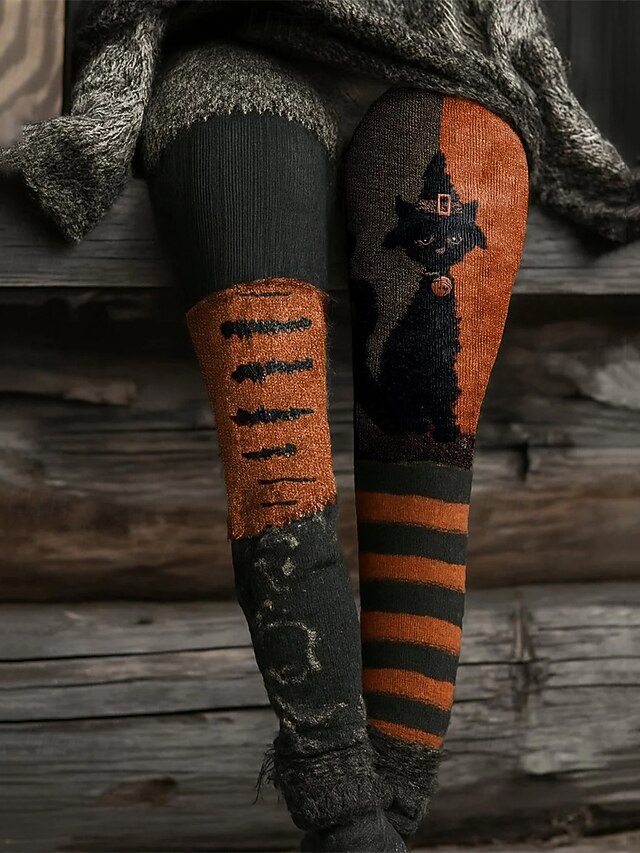 Women's Pants Trousers Leggings Cozy Leggings Streetwear Casual Full Length High WaistPantsHalloween Cat Elastic Waist Print Breathability Comfortable Stretchy Vacation Street Daily Wear Orange4