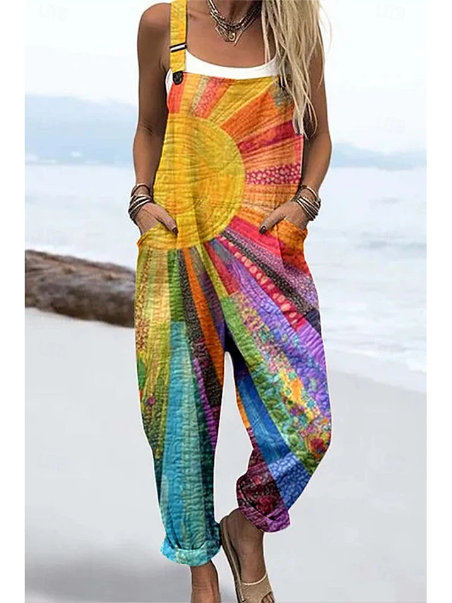 Women's Dungarees Active Floral Sleeveless Sleeveless Harem Square Neck Pocket with Pocket Vacation Daily Loose Fit Yellow Pink Blue Summer4