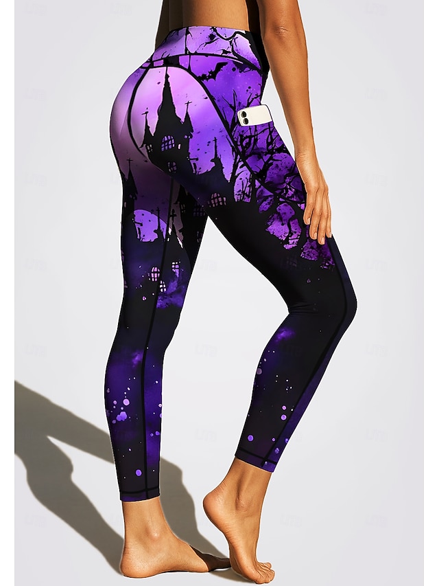  Dámské Unisex legíny na pilates Fitness kalhoty Legíny na cvičení Kapsy Kolkovné Boční kapsy Pilates Tělocvična Cvičení v tělocvičně Kalhoty Cyklistické kalhoty Legíny Grafika předvečer Všech svatých