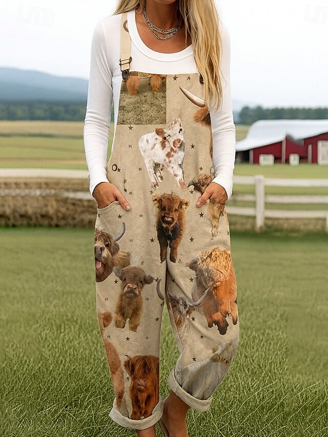 100% Cotton Women's Jumpsuit Active Graphic Sleeveless Sleeveless Straight Round Neck Pocket with Pocket Vacation Daily Loose Fit Pink Blue Khaki Summer4