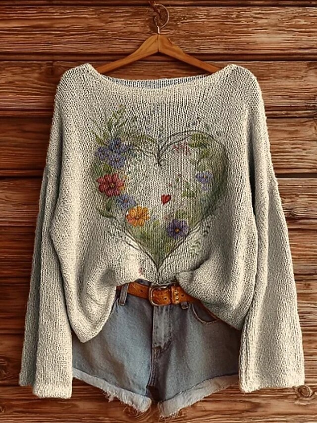 Women's Sweater Casual Soft Floral Stylish Modern Long Sleeve Crew Neck Regular Tops Daily Holiday Print Blue Green Apricot Spring Fall Winter4