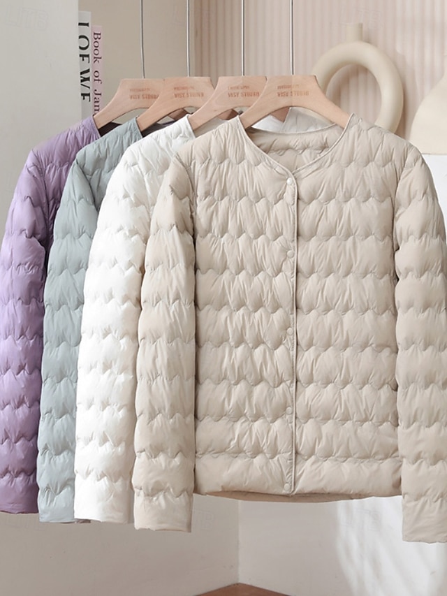  Pentru femei Fâș Cald Comfortabil Nasturi Modă Simplu Ieșire Sfârșit de săptămână Cu Un Nasture Regulat Crewneck Fit regulat Manșon Lung Îmbrăcăminte exterioară Roz Deschis Albastru Deschis Alb
