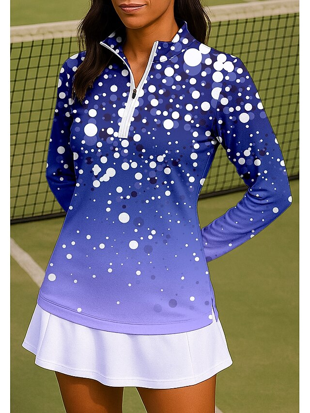 Women's Gradient Dot Shirt Sport Shirt Golf Polo Shirt Tennis Shirt Long Sleeve Zipper Floral UPF50+ UV Resistant High Elasticity Moisture Wicking Breathable Tennis Golf Pickleball Stand Collar Zip4