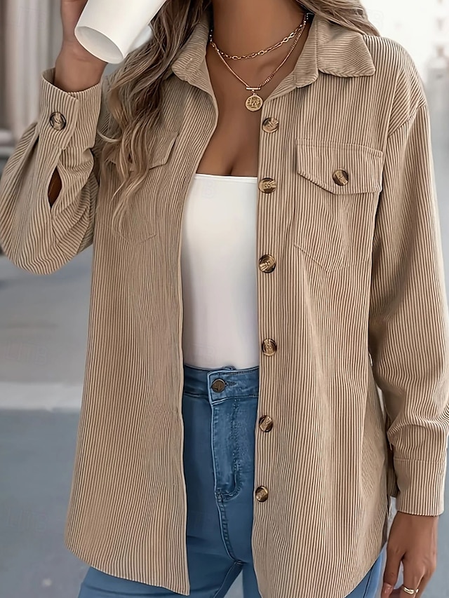  Per donna Camicia Blusa con texture Blusa Semplice Moderno Casual Manica Lunga Colletto a Camicia Top Regolari Quotidiano Uscire Tasca Bottoni Nero Vino Cachi Autunno