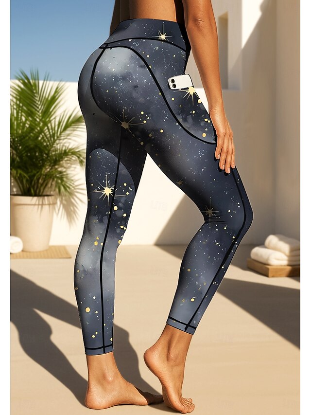 Women's pilates leggings fitness pants Gym Leggings Pockets Stamp Duty Side Pockets Pilates Gym Gym Workout Pants Tights Leggings Graphic Tie Dye Color Gradient Sillver Gray Sports Activewear Stretchy4