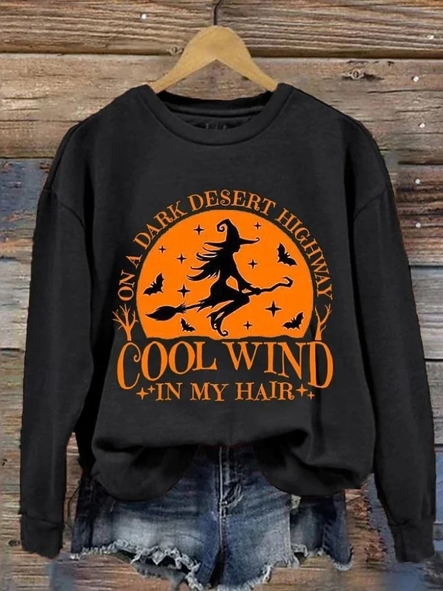  Pull Sweat à Capuche Femme Halloween Graphique Sorcière Crâne Mode Décontracté Manches Longues Col Rond Tops Classiques Quotidiens Casual Imprimé Noir Violet Orange Vert Gris Automne Hiver