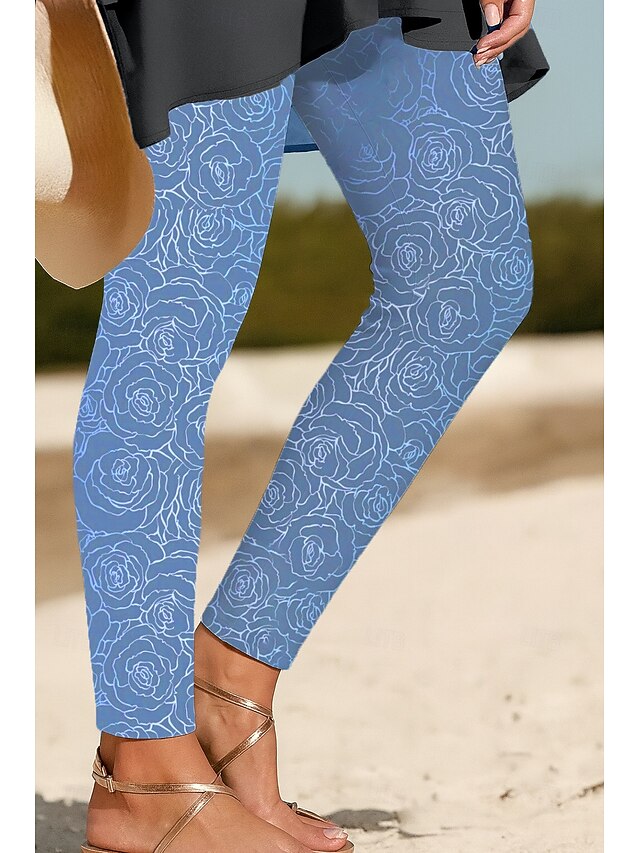 Women's Leggings Vacation Vintage Ethnic Style Ankle-Length High Waist Floral Graphic 3D Print Quick Dry Breathability Soft Stretchy Outdoor Home Causal Black White Blue Spring Fall Skinny4