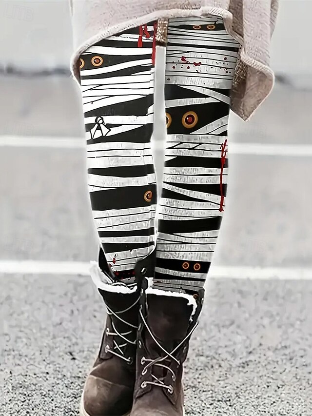 Women's Halloween Pants Trousers Leggings Streetwear Casual Full Length High Waist Stripe Elastic Waist Print Breathability Comfortable Stretchy Vacation Street Daily Wear Autumn Fall Regular Fit4