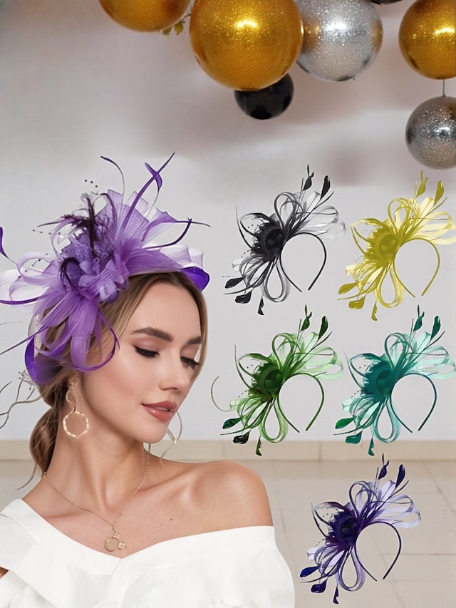  eleganti fascinator di piume da donna - eleganti copricapi per Gatsby - feste a tema e occasioni speciali