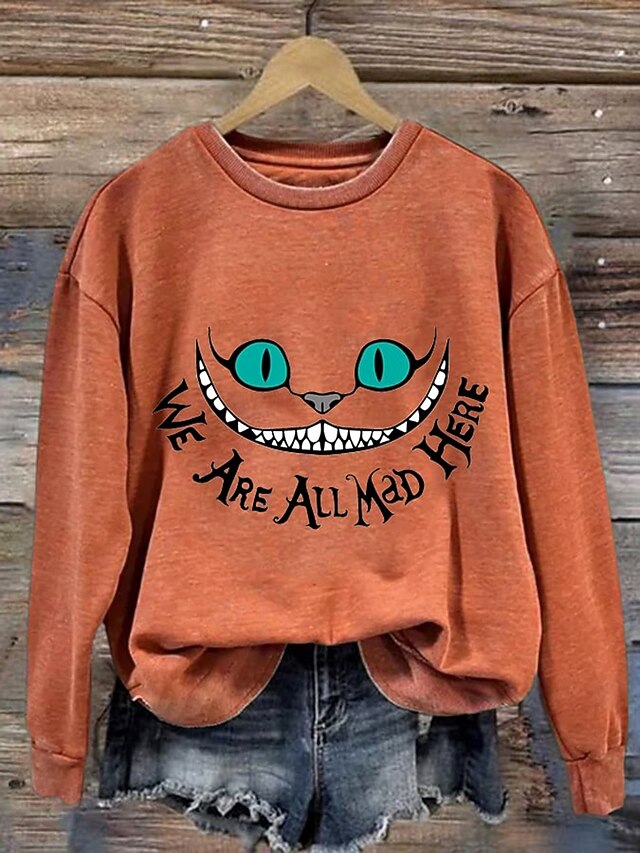  Femmes Sweatshirt Pull Graphique Animal Lettre Mode Occasionnel manche longue Col ras du cou Hauts Réguliers Rue Tenue Quotidienne Occasionnel Imprimé Noir Vert Claire Orange Automne Hiver