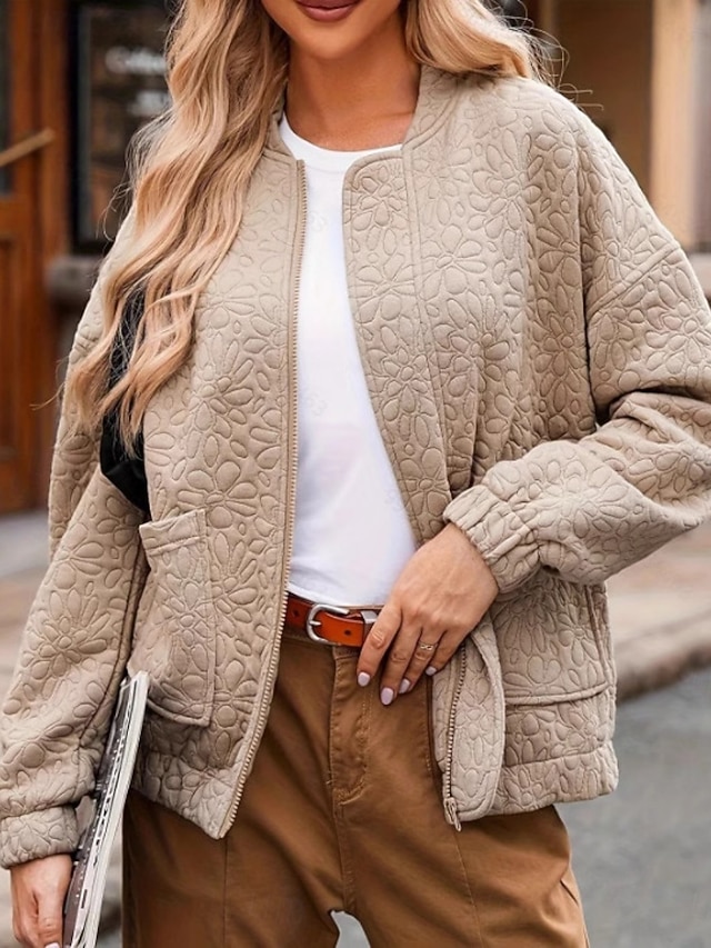  Femmes Veste Décontractée Confortable Respirant Avec Poches Boutons Occasionnel Uni Vacances Rue Occasionnel Tenue quotidienne Simple Boutonnage Régulier Col montant Coupe régulière manche longue