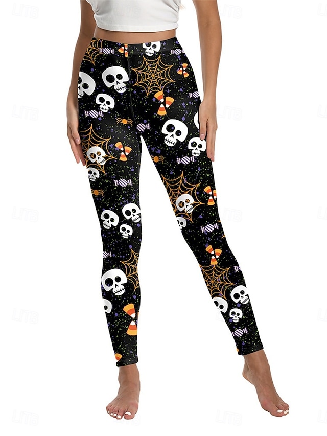  Femmes Leggings Punk Streetwear Longueur complète Taille hautePantsHalloween Potiron Imprimé Respirabilité Doux Confortable Haute Élasticité Vacances Soirée Noir Blanche Jaune Orange Automne Hiver