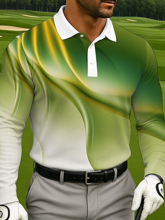  Bărbați Geometică Golf Polo Manșon Lung Tricouri de polo Rever Casual Îmbrăcăminte Atletică Purtare Zilnică Imprimare 3D Nasturi Primăvară Toamnă Iarnă Negru Albastru piscină Trifoi