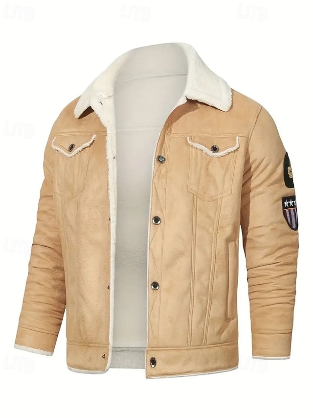  Herren Winterjacke Fleecejacke Freizeitjacke Urlaub Täglich Thermowarm Tasche Fleece Herbst Winter Einfach Mode Streetwear Revers Regulär Schwarz Khaki Jacken
