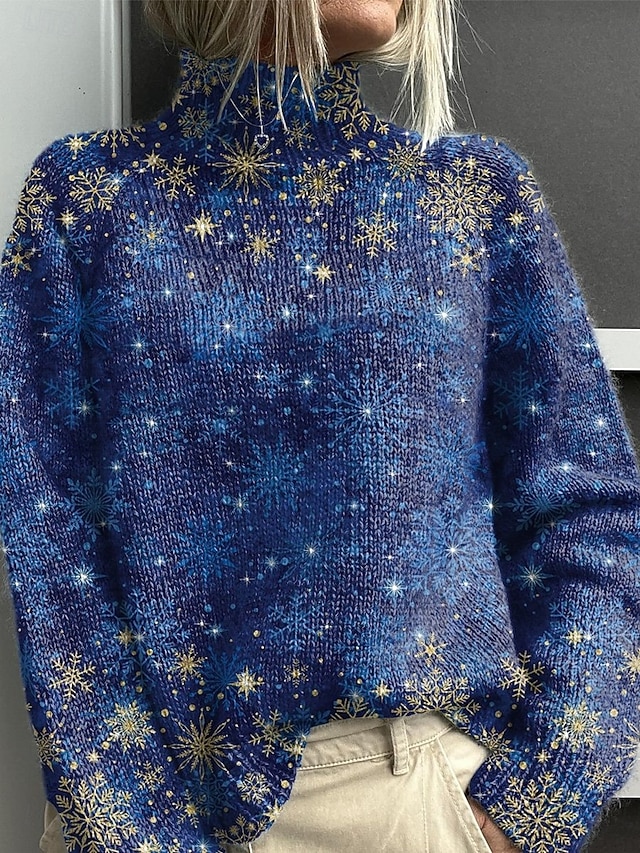  Mulheres Suéter Carregam Elegante Moda Roupa de rua Floral Gola Alta Floral Botões Tricotado Manga Longa Tops regulares Tricotar Ao ar livre Diário Final de semana Amarelo Azul Marinha Outono Inverno
