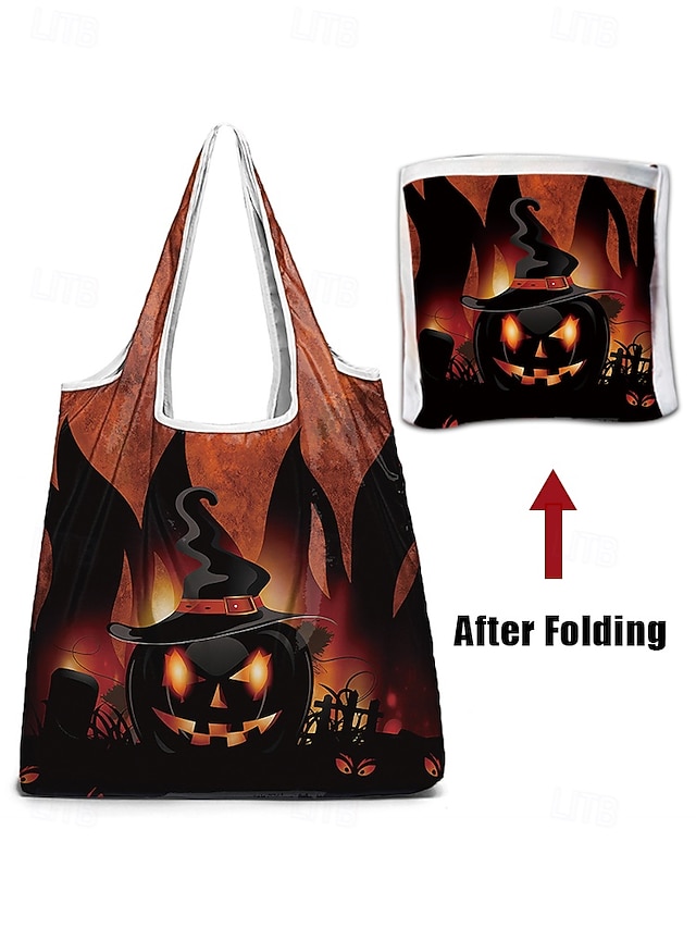  Sac fourre-tout citrouille d'Halloween pour femme - Sac à bandoulière pliable et réutilisable avec motif citrouille pour un usage décontracté, festif et quotidien