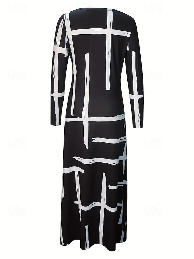  Pentru femei Rochie Maxi Rochie de schimb Rochie A line Casual Boho Zilnic Dată Ieșire Fit regulat Grafic Geometric Cravată Manșon Lung Stil Nautic Negru Primăvară Toamnă Iarnă