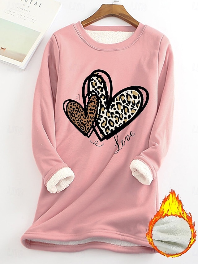  Felpa da donna felpa foderata in pile pigiama caldo grafica a cuore calda casual morbida maniche lunghe collo rotondo lunghe casual rosa chiaro gialla rosa scuro rossa blu primavera autunno inverno