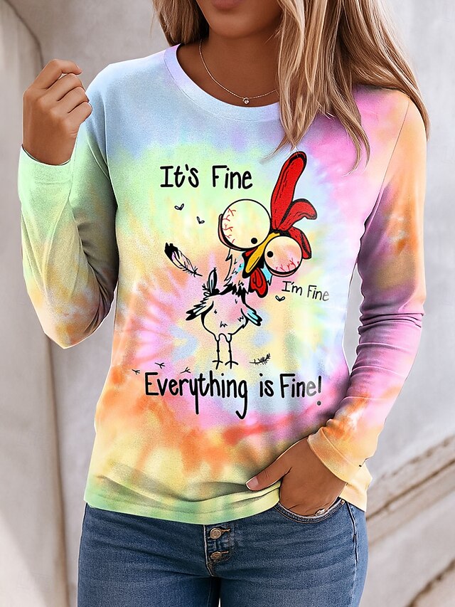 Women's Tunic Graphic Animal Vintage Fashion Stylish Long Sleeve Crew Neck Regular Tops Daily Print Pink Spring Fall Prefall3