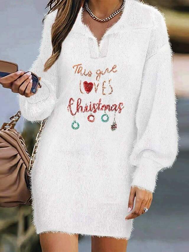 Women's Mini Dress Casual Dress Fashion Classic Modern Outdoor Vacation Holiday Regular Fit Letter Long Sleeve Shirt Collar White Spring4