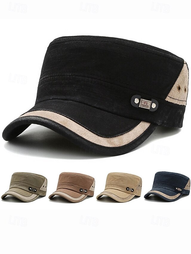  Men's Cotton Canvas Cadet Military Cap – Adjustable Patrol Hat with Curved Brim, Vent Eyelets & Logo Detail, Lightweight Breathable Style for Hiking, Fishing, Travel & Everyday Outdoor Wear