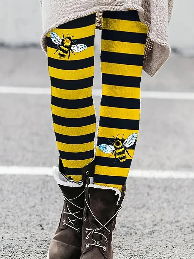  Mulheres Calças Leggings Roupa de rua Casual Comprimento total Cintura Alta Listra Cintura elástica Imprimir Respirabilidade Confortável Com Stretch Férias Rua Roupa Diária Amarelo Verão Primavera