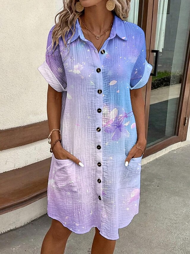 Women's Mini Dress Shirt Dress Casual Dress Print Dress Fashion Modern Daily Beach Weekend Regular Fit Floral Short Sleeve Shirt Collar Purple Summer Spring Fall Autumn4