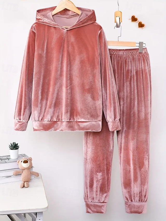  Dam Aktiv Streetwear Blus Huvtröja Byxuppsättningar Långärmad Huva Ensfärgat Rynkad Semester Dagliga kläder Rodnande Rosa Vin Blå Höst Normal