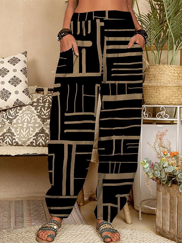 Women's Chinos Pants Trousers Active Fashion Long High Waist Geometic Pocket Elastic Waist Printing Breathability Soft Micro-elastic Vacation Street Daily Wear Khaki Spring Fall Regular Fit4