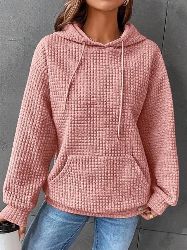  Femmes Sweats à capuche Uni Occasionnel manche longue À capuche Hauts Réguliers Rue Tenue Quotidienne Avec Poches Imprimé Noir Blanche Rose Claire Vert Véronèse Bleu de minuit Automne Hiver