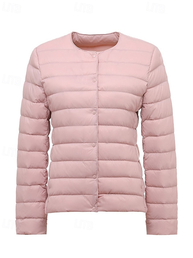  Dame Dunjakke Pufferjakke Hold Varm Bekvem Lomme Knapper Fritid عادي Ferie Ut på byen Fritid / hverdag Enkeltkneppet Normal Crewneck Normal Langermet Yttertøy Marineblå Svart Hvit Høst Vinter