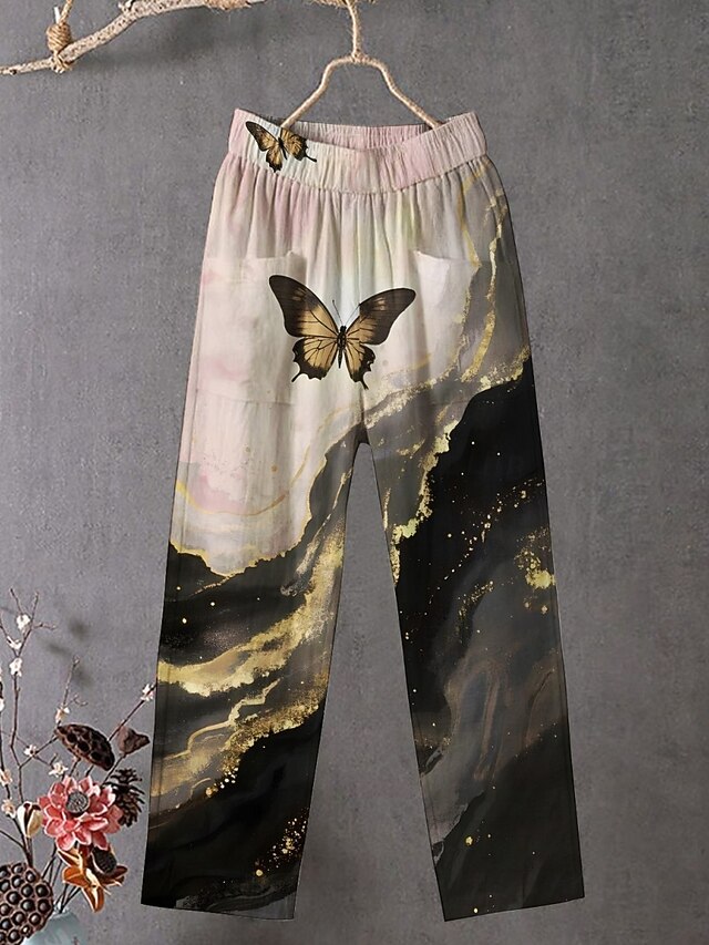 Women's Chinos Pants Trousers Streetwear Casual Full Length High Waist Butterfly Elastic Waist Print Breathability Comfortable Stretchy Vacation Street Daily Wear Khaki Summer Spring Fall Regular Fit4
