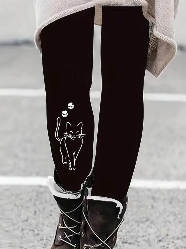 Dame Bukser Leggings Koselige leggings Gatemote Fritid Full lengde Høy Midje Katt Elastisk midje Trykt mønster Pusteevne Bekvem Elastisk Feriereise Gate Dagligdagstøy Svart Sommer Vår Høst Normal