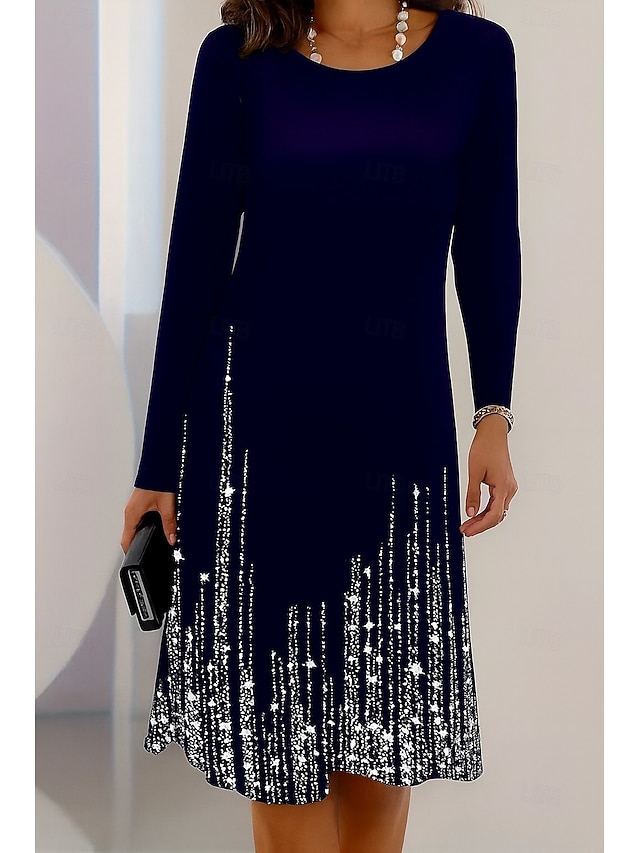  Damen Minikleid T-Shirt-Kleid A Linie Kleid Urlaub Lässig Täglich Date Normale Passform Ombre Grafik Abstrakt Langarm Rundhalsausschnitt Schwarz Blau Grün Frühling Herbst Winter