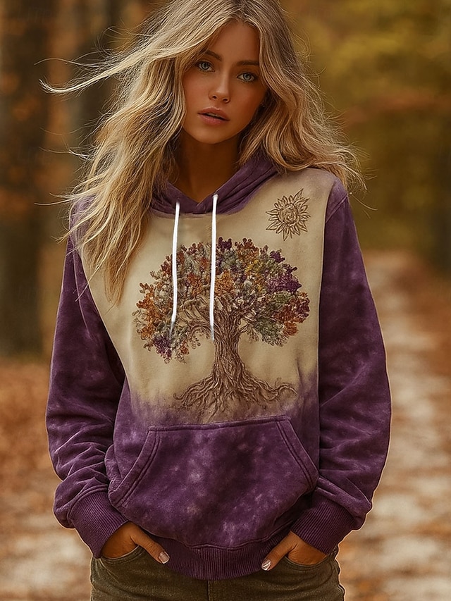  Mulheres Pulôver Moletom Com Capuz Gráfico Bloco de cor Casual Manga Longa Com Capuz Tops regulares Traje de festa para noite Rua Dia a Dia Azul Roxo Verde Cinzento Primavera Outono Inverno