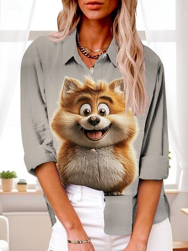 Women's Shirt Graphic Active Daily Stylish Long Sleeve Shirt Collar Regular Tops Daily Holiday Buttons Print Light Grey Gray Summer Spring Fall4