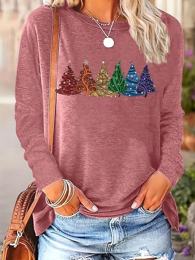  Jul Dame T skjorte Grafisk Geometrisk Stripet Elegant Årgang Mote Langermet Crew-hals Rund hals Vanlige topper Daglig Ut på byen Helg Trykt mønster Svart Rosa Lysebrun Blå Vår Høst Vinter