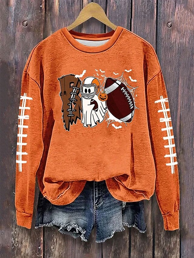 Halloween Women's Pullover Ghost Graphic Casual Long Sleeve Crew Neck Regular Tops Street Dailywear Casual Print Black Orange Gray Fall Winter4
