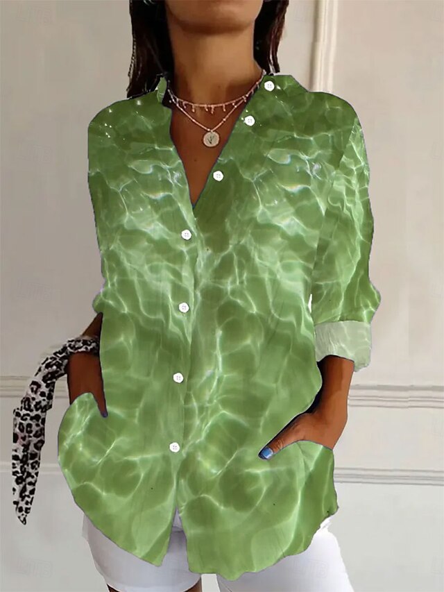 Women's Shirt Button Down Tunic Shirt Collar Long Sleeve Ombre Graphic 3D Elegant Vintage Tropical Bishop Sleeve Regular Tops Daily Holiday Print Red Blue Green Spring4