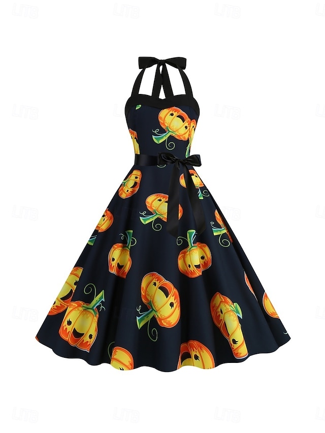  Halloween Pentru femei Rochii Midi Rochie A line Vacanță Casual Zilnic Concediu Fit regulat Dovleac SPIDER Fără manșon Gâtul halter Galben Închis Negru Galben Portocaliu Vară Primăvară Toamnă