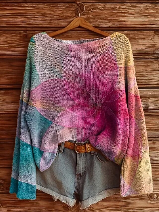 Women's Sweater Casual Floral Stylish Modern Long Sleeve Crew Neck Soft Regular Tops Daily Holiday Print Purple Green Gray Spring Fall Winter4